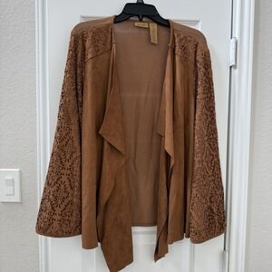 Wrangler Women's Brown Faux Suede Western Cardigan Lace XL Rodeo Cowgirl